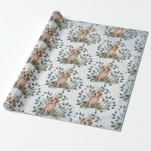 Moderne Waterverf Puppy Dog Floral Eucalyptus Gift Cadeaupapier