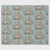 Moderne Waterverf Puppy Dog Floral Eucalyptus Sage Cadeaupapier (Vlak)