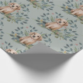 Moderne Waterverf Puppy Dog Floral Eucalyptus Sage Cadeaupapier (Hoek)