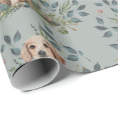 Moderne Waterverf Puppy Dog Floral Eucalyptus Sage Cadeaupapier (Rol Hoek)