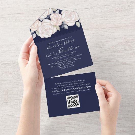 Moderne Waterverf QR Code Afbeelding marine All In One Uitnodiging (Afscheurbaar)