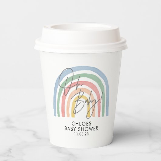 Moderne waterverf regenboog kleurrijk baby shower papieren bekers (Achterkant)