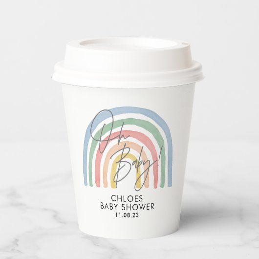 Moderne waterverf regenboog kleurrijk baby shower papieren bekers (Voorkant)