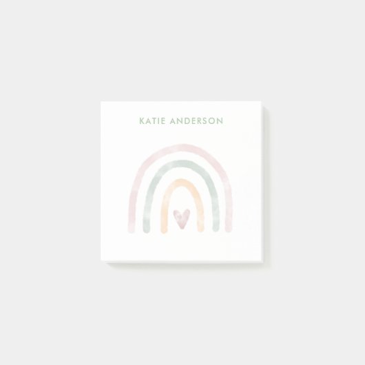 Moderne Waterverf regenboog met hart Post-it® Notes (Voorkant)