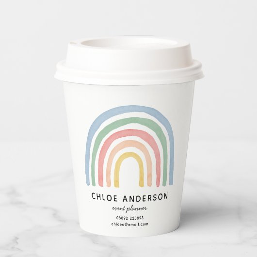 Moderne waterverf regenboog schattig kleurrijk papieren bekers (Achterkant)