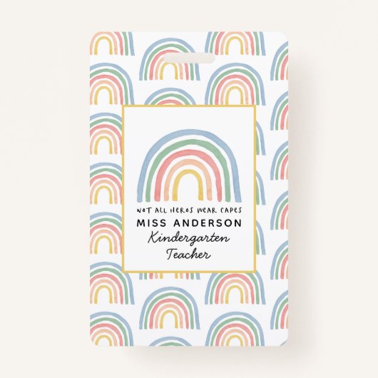 Moderne waterverf regenboogleraar bedankt cadeau badge (Voorkant)