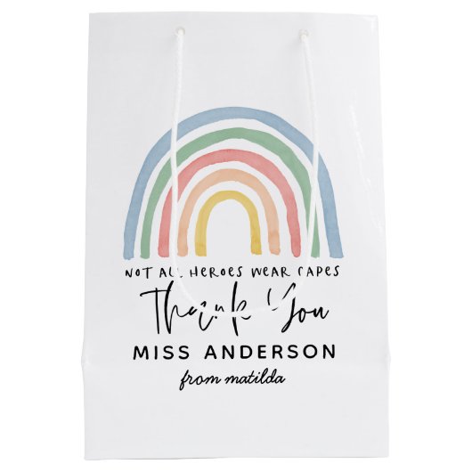 Moderne waterverf regenboogleraar bedankt cadeau medium cadeauzakje (Achterkant)