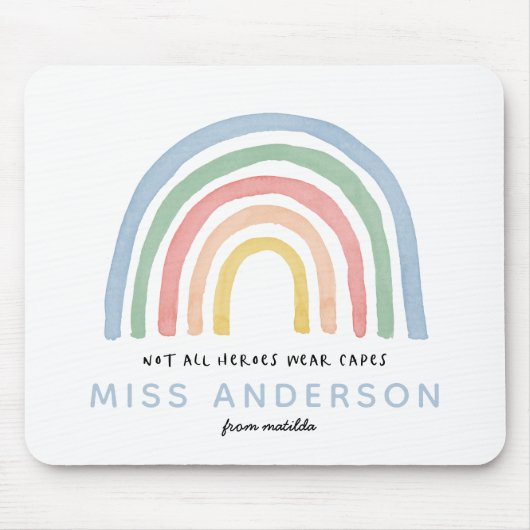 Moderne waterverf regenboogleraar bedankt cadeau muismat (Voorkant)