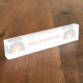 Moderne waterverf regenboogleraar bedankt cadeau naambordje (Zijkant)