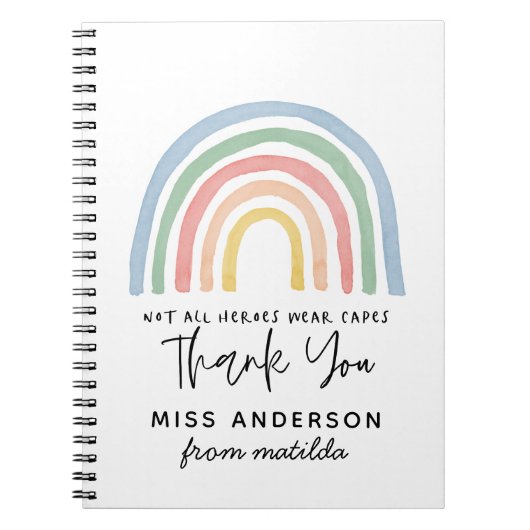 Moderne waterverf regenboogleraar bedankt cadeau notitieboek (Voorkant)