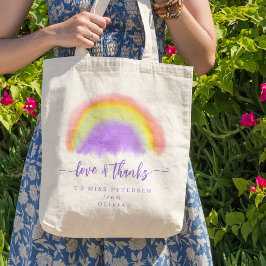 Moderne waterverf regenboogleraar bedankt cadeau tote bag