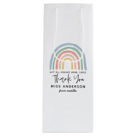 Moderne waterverf regenboogleraar bedankt cadeau wijn cadeautas