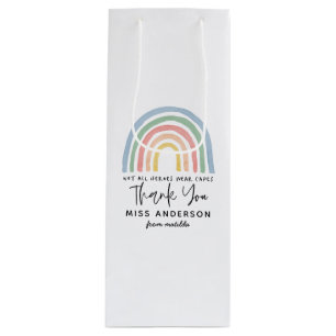 Moderne waterverf regenboogleraar bedankt cadeau wijn cadeautas