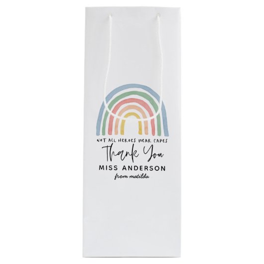 Moderne waterverf regenboogleraar bedankt cadeau wijn cadeautas (Voorkant)
