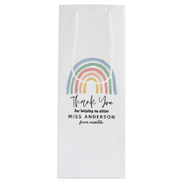 Moderne waterverf regenboogleraar bedankt cadeau wijn cadeautas