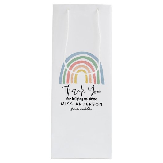Moderne waterverf regenboogleraar bedankt cadeau wijn cadeautas (Voorkant)