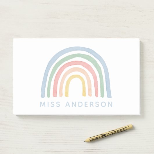 Moderne waterverf regenboogleraar bedankt je cadea post-it® notes (Op bureau)
