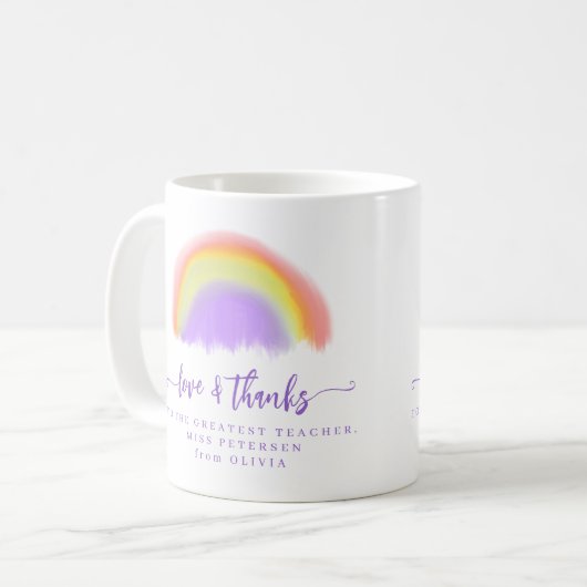 Moderne waterverf regenboogleraar bedankt koffiemok (Voorkant links)
