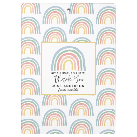 Moderne waterverf regenboogleraar bedankt voor je  klembord (Achterkant)
