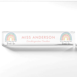 Moderne waterverf regenboogleraar dank je cadeau naambordje