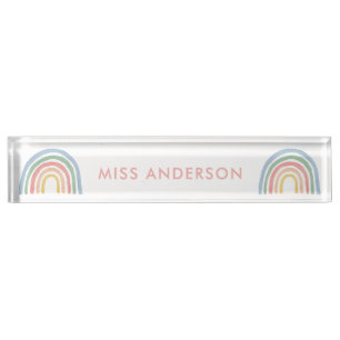 Moderne waterverf regenboogleraar dank je cadeau naambordje