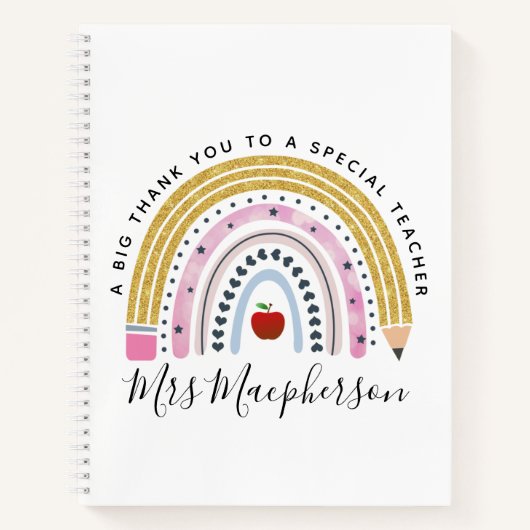 Moderne Waterverf regenboogleraar Dank je cadeau Notitieboek (Voorkant)