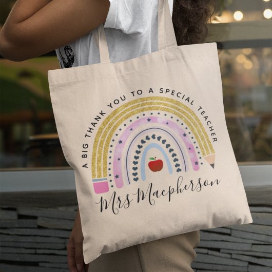 Moderne Waterverf regenboogleraar Dank je cadeau Tote Bag