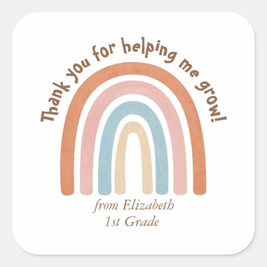 Moderne Waterverf regenboogleraar Hartelijk dank Vierkante Sticker (Voorkant)