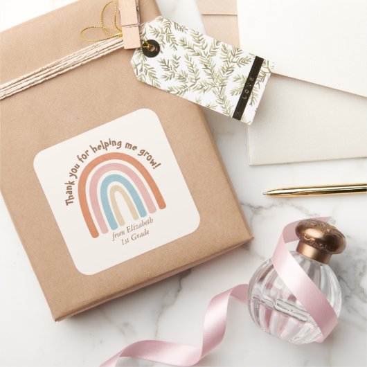Moderne Waterverf regenboogleraar Hartelijk dank Vierkante Sticker (Geschenken)