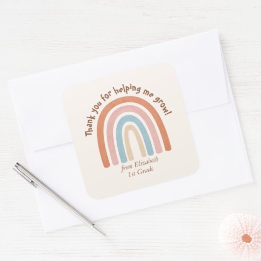 Moderne Waterverf regenboogleraar Hartelijk dank Vierkante Sticker (Envelop)