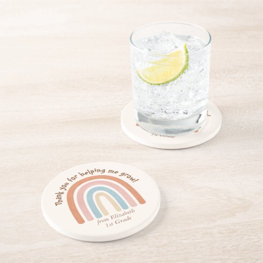 Moderne Waterverf regenboogleraar Hartelijk dank Zandsteen Onderzetter (Zijkant)