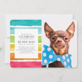 Moderne Waterverf regenboogstripes Pet Memorial Kaart (Voorkant)