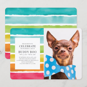 Moderne Waterverf regenboogstripes Pet Memorial Kaart