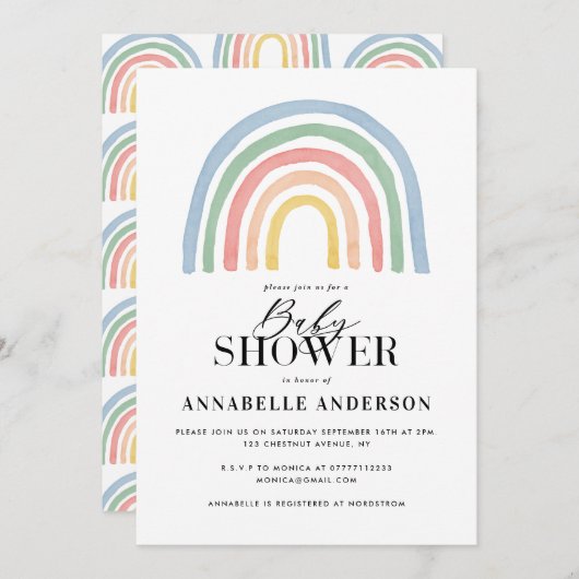 Moderne waterverf regenboogvormig baby shower (Voorkant / Achterkant)