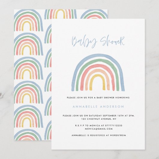 Moderne waterverf regenboogvormig baby shower (Voorkant / Achterkant)