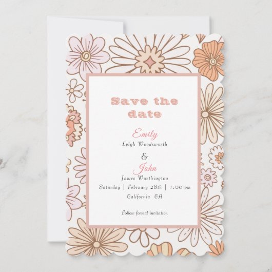 Moderne waterverf retro blush roze bloemig save the date (Voorkant)