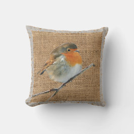 Moderne  waterverf Robin Bird burlap Kussen