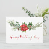 Moderne Waterverf Rode Bloemen Happy Wedding Day Kaart (Staand voorkant)