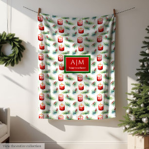 Moderne waterverf rode groene monogram geschenkwor fleece deken