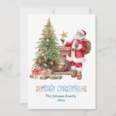 moderne waterverf rode kerstman met een kerstboom  feestdagenkaart (Voorkant)