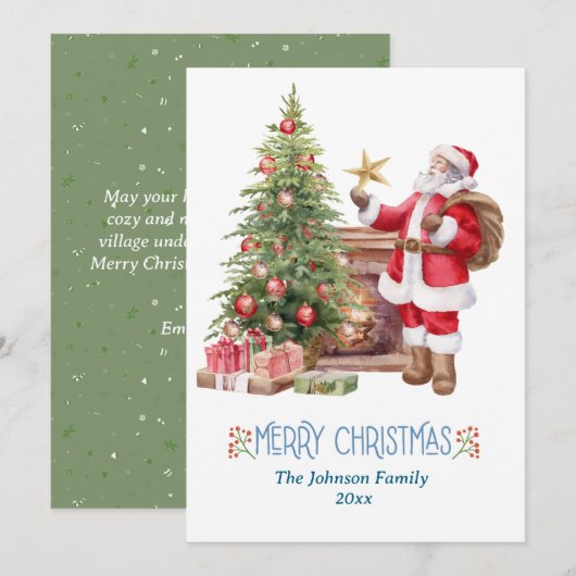 moderne waterverf rode kerstman met een kerstboom  feestdagenkaart (Voorkant / Achterkant)