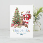 moderne waterverf rode kerstman met een kerstboom  feestdagenkaart (Staand voorkant)