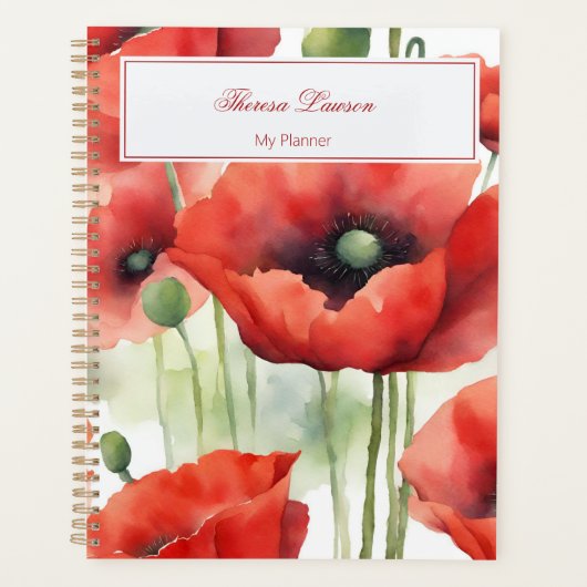 Moderne Waterverf rode klaprozen Planner (Voorkant)