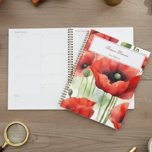 Moderne Waterverf rode klaprozen Planner