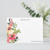 Moderne Waterverf Rode Roze Floral Wedding Aangepa Bedankkaart (Staand voorkant)