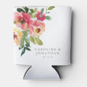 Moderne Waterverf Rode Roze Floral Wedding Aangepa Blikjeskoeler (Voorkant)