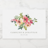 Moderne Waterverf Rode Roze Floral Wedding Aangepa Sparkling Wijnetiket (Enkel label)