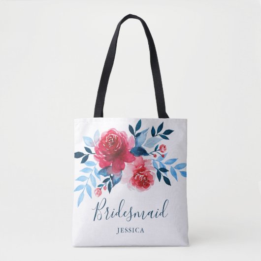 Moderne Waterverf Rode Rozen Bloemen Bruidsmeisje Tote Bag (Voorkant)