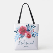 Moderne Waterverf Rode Rozen Bloemen Bruidsmeisje Tote Bag (Achterkant)