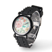 Moderne waterverf Romantic Floral Dragonfly Heart Horloge (Hoek)
